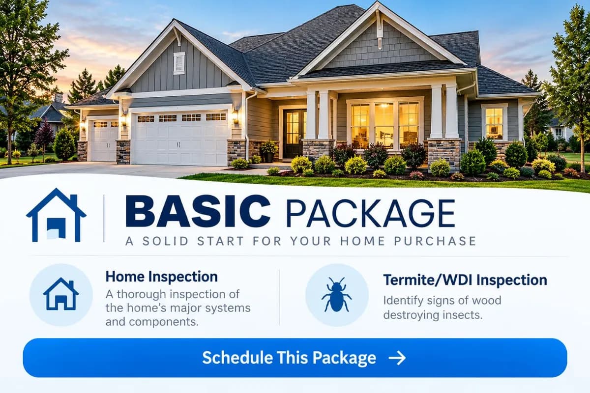 Basic Package: Home Inspection and Termite/WDI Inspection. Schedule this package.
